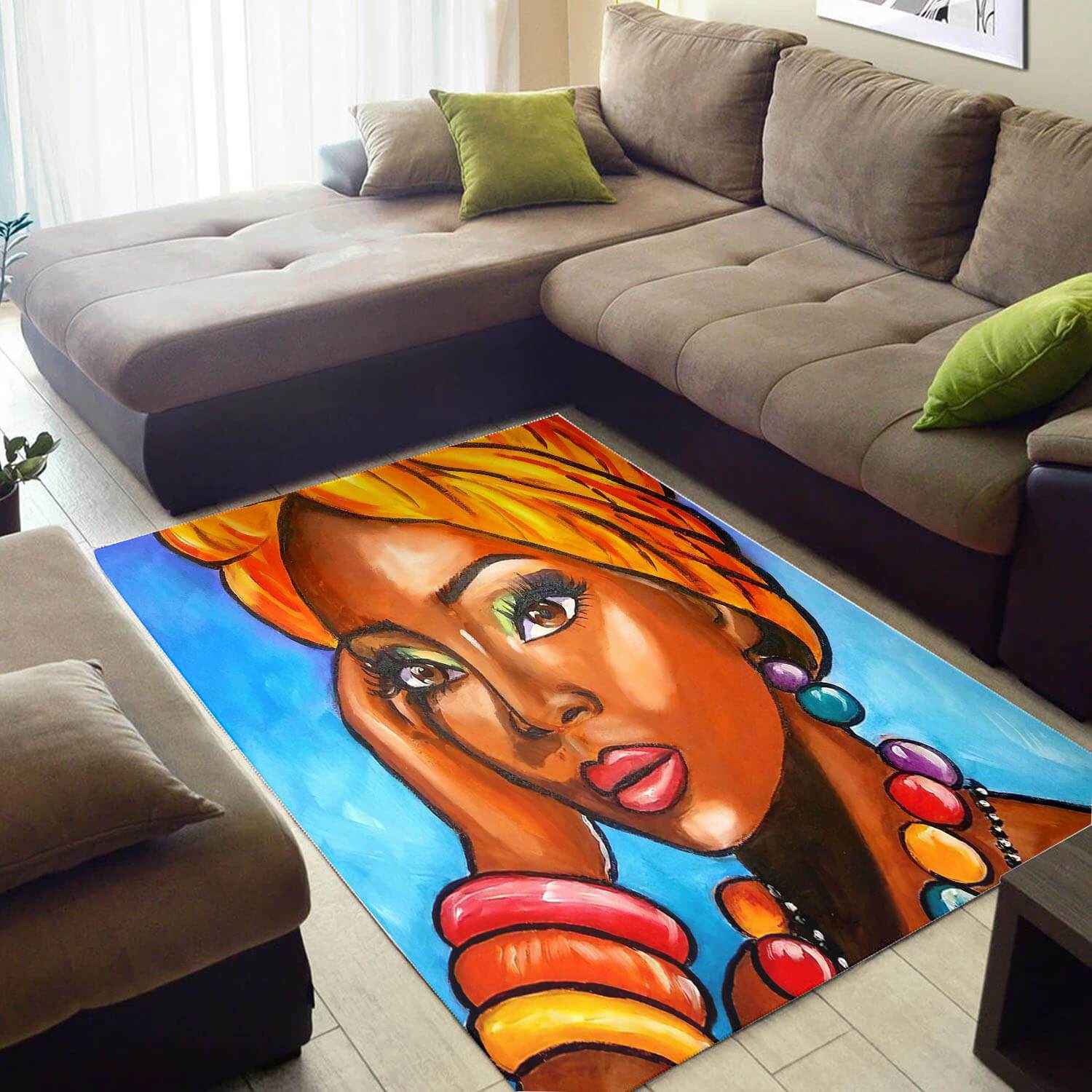 Beautiful African Style Cute Afrocentric Melanin Woman Design Floor House Rectangle Rug
