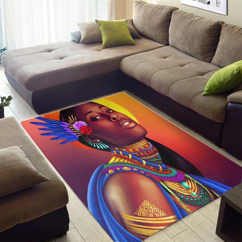 Beautiful African Style Cute Natural Hair Lady Carpet Themed Home Rectangle Rug