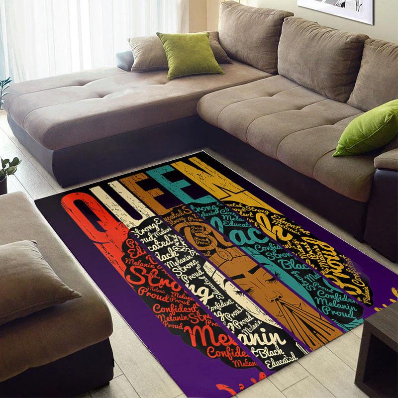 Beautiful African Style Fancy Afro American Girl Black Queen Themed Carpet Rectangle Rug