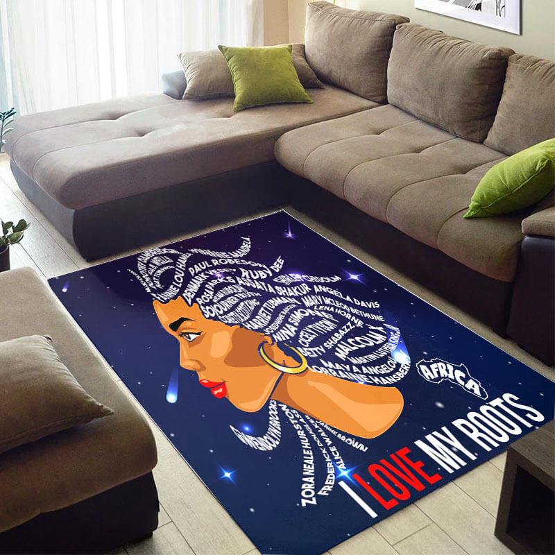 Beautiful African Themed Afro Girl I Love My Roots Design Floor Style Rectangle Rug