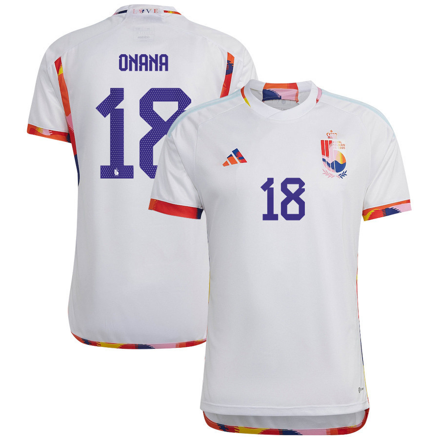 Belgium National Team 2022-23 Amadou Onana 18 Away Men Soccer Jersey – White