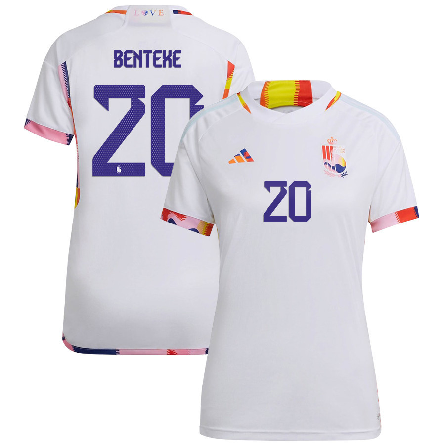 Belgium National Team 2022-23 Qatar World Cup Christian Benteke 20 Away Women Soccer Jersey – White