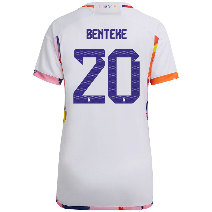 Belgium National Team 2022-23 Qatar World Cup Christian Benteke 20 Away Women Soccer Jersey – White