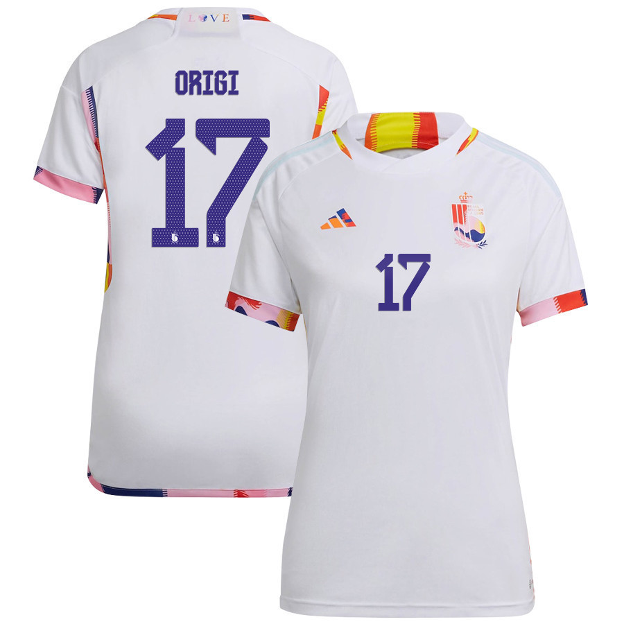 Belgium National Team 2022-23 Qatar World Cup Divock Origi 17 Away Women Soccer Jersey – White