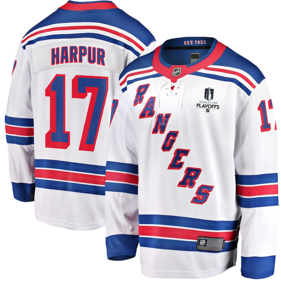 Ben Harpur 17 New York Rangers Stanley Cup 2023 Playoffs Patch Away Breakaway Men Stitched Jersey – White