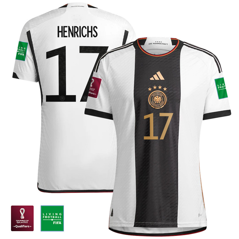 Benjamin Henrichs 17 Germany National Team FIFA World Cup Qatar 2022 Patch – Home Men Soccer Jersey