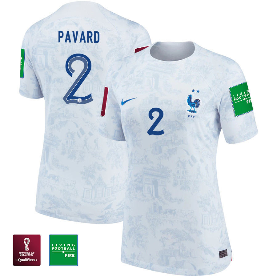 Benjamin Pavard 2 FIFA World Cup Qatar 2022 Patch France National Team – Away Women Soccer Jersey