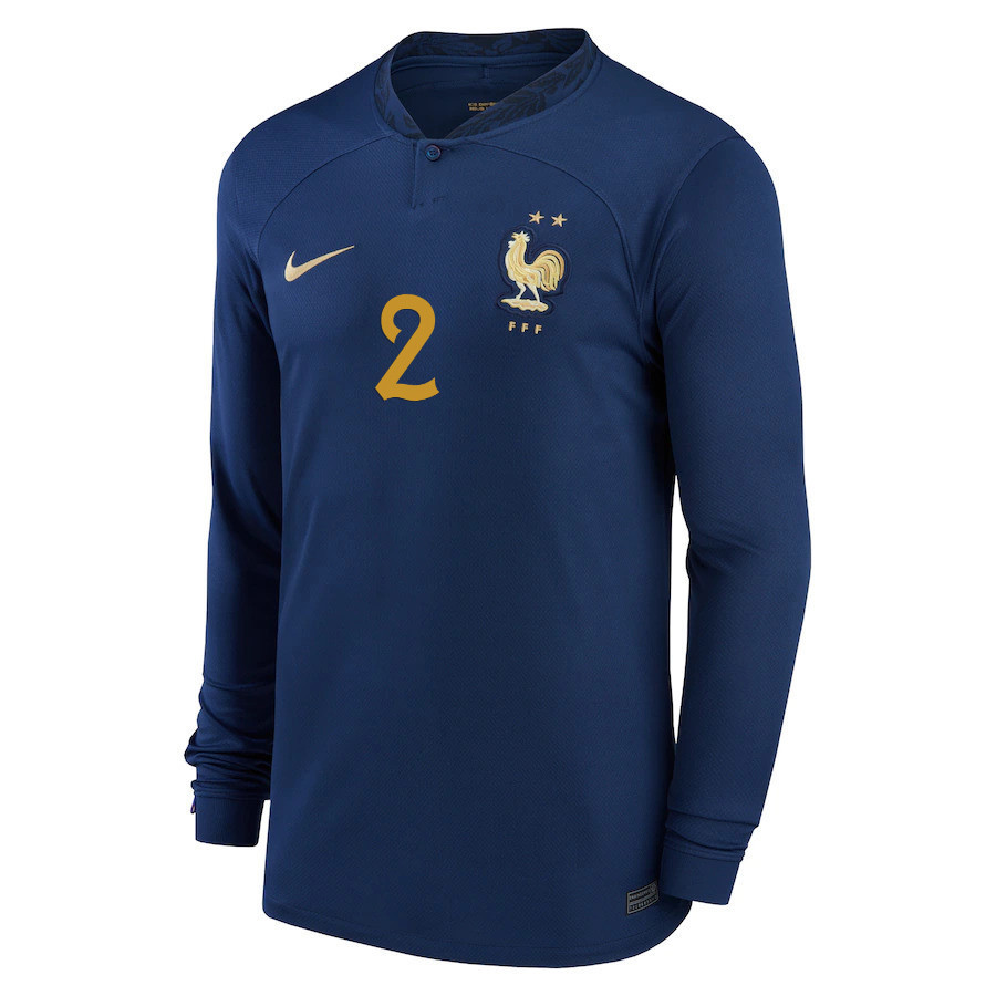 Benjamin Pavard 2 France National Team 2022-23 Qatar World Cup- Home Men Long Sleeve Soccer Jersey