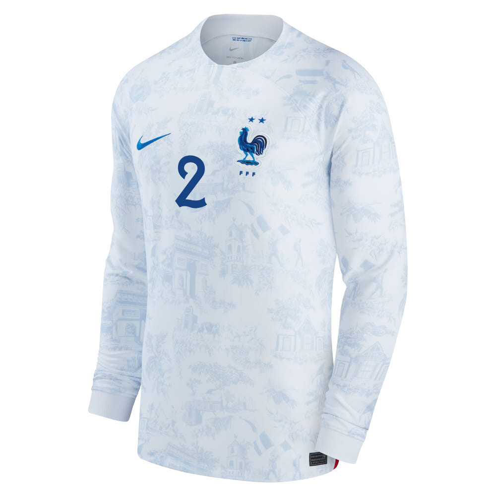 Benjamin Pavard 2 France National Team FIFA World Cup Qatar 2022 Patch – Men Away Long Sleeve Soccer Jersey