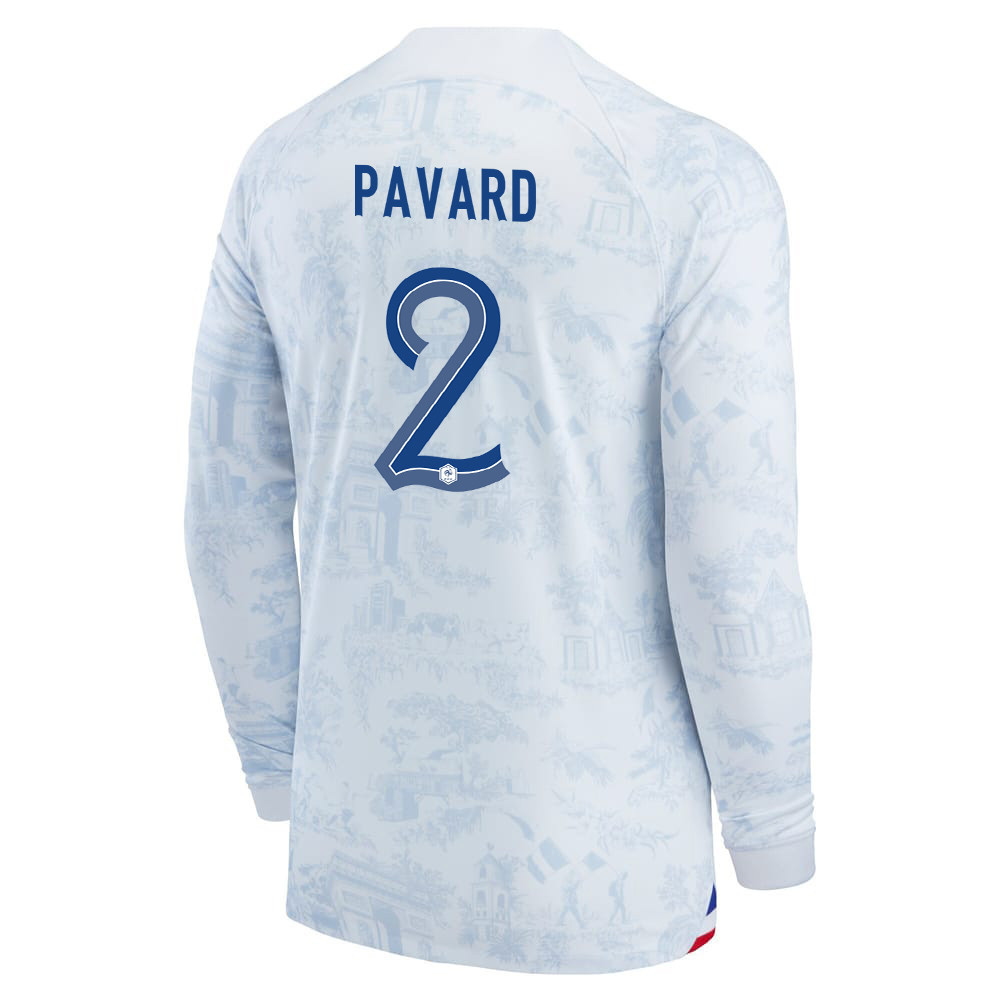 Benjamin Pavard 2 France National Team FIFA World Cup Qatar 2022 Patch – Men Away Long Sleeve Soccer Jersey