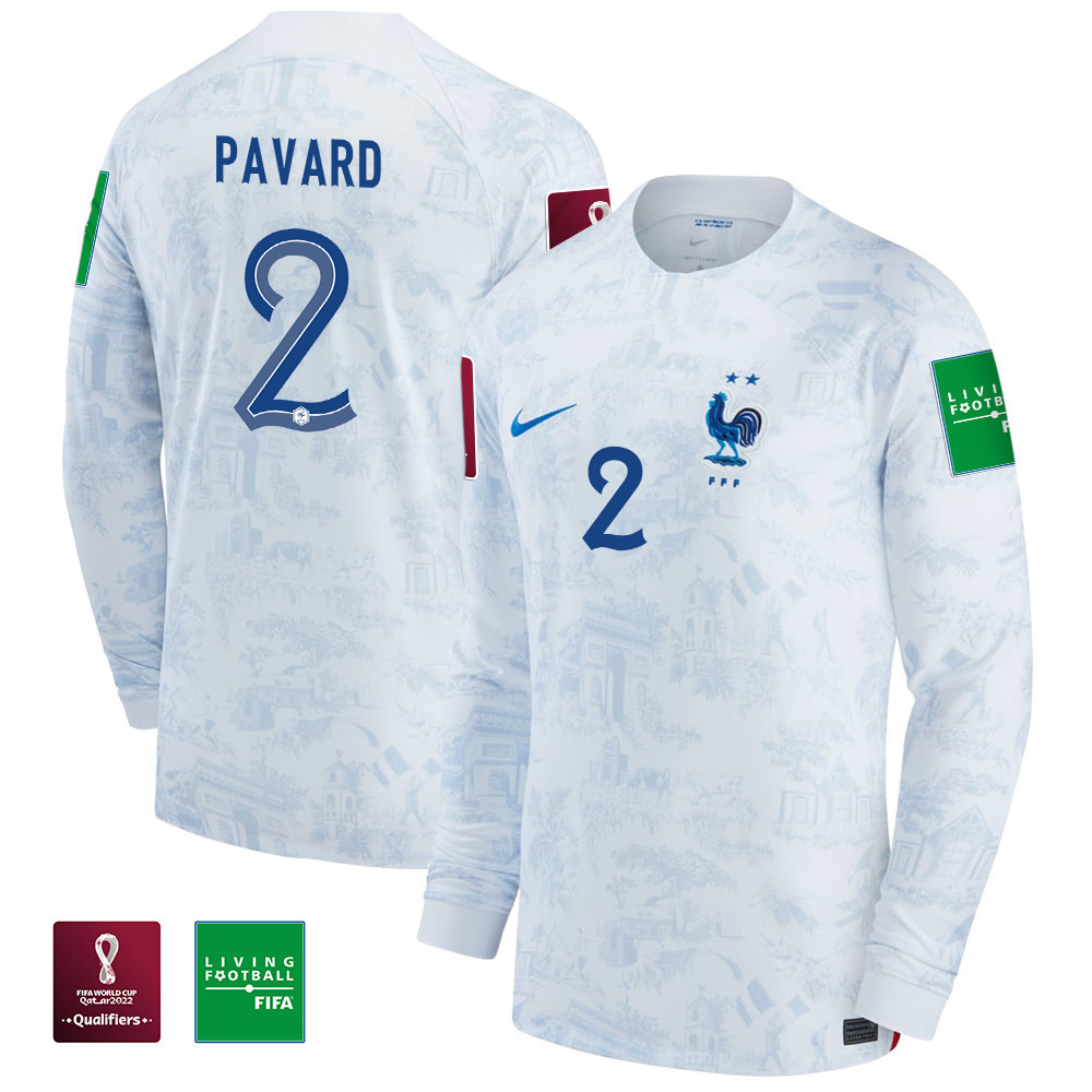 Benjamin Pavard 2 France National Team FIFA World Cup Qatar 2022 Patch – Men Away Long Sleeve Soccer Jersey