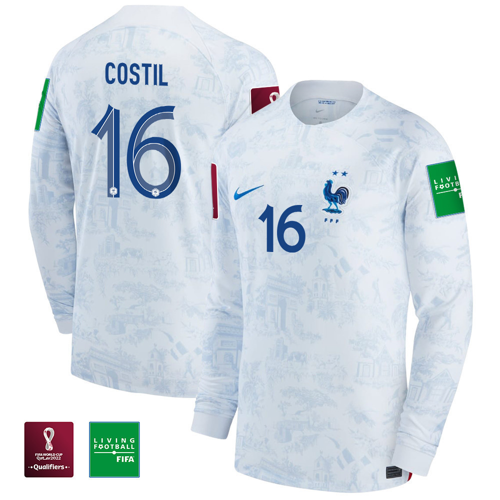 Benoît Costil 16 France National Team FIFA World Cup Qatar 2022 Patch – Men Away Long Sleeve Soccer Jersey