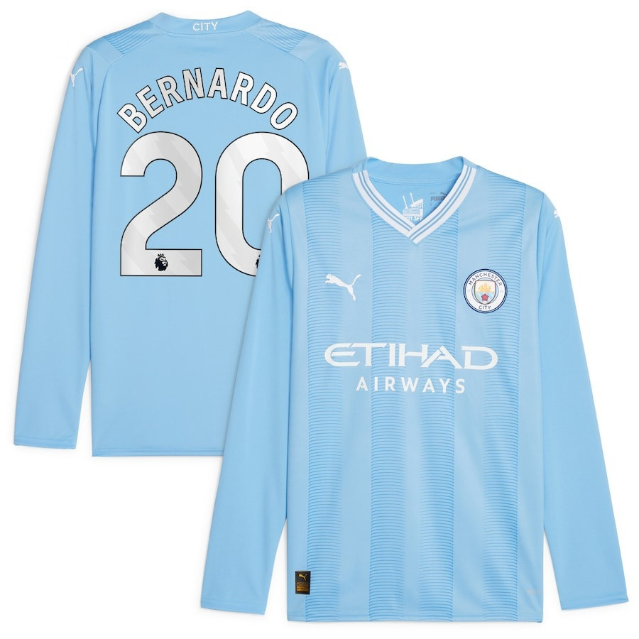 Bernardo Silva 20 Manchester City 2023/24 Home Long Sleeve Soccer Jersey – Sky Blue