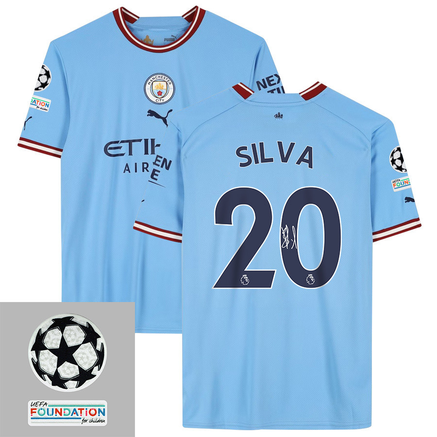 Bernardo Silva 20 Signed Manchester City 2022/23 Home Men Soccer Jersey – Blue
