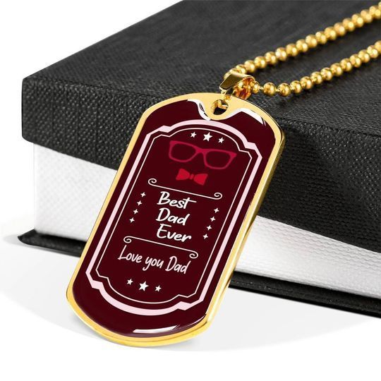 Best Dad Ever Burgundy Dog Tag Necklace Gift For Dad