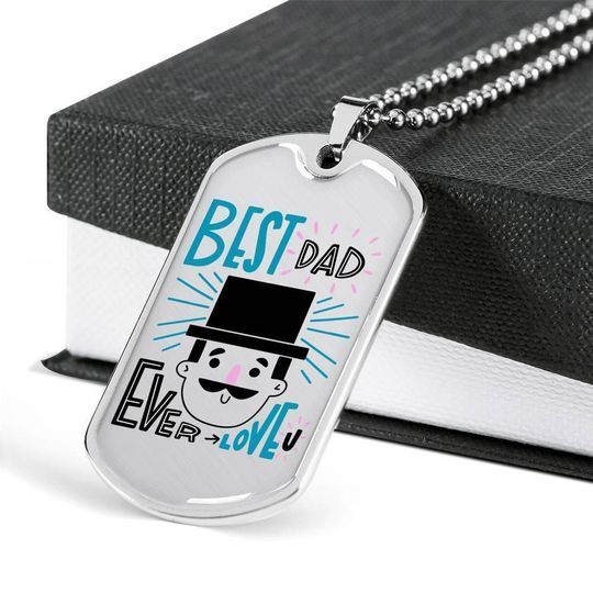 Best Dad Ever Funny Daddy Cartoon Dog Tag Necklace Gift For Dad