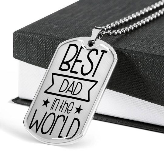 Best Dad In The World Dog Tag Necklace Gift For Dad