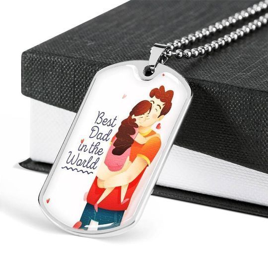 Best Dad In The World Dog Tag Necklace Gift For Daddy