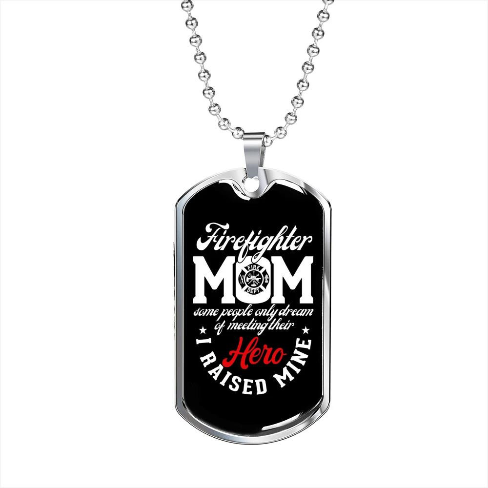 Best Gift For Mom Firefighter Mom Raised A Hero Dog Tag Pendant Necklace