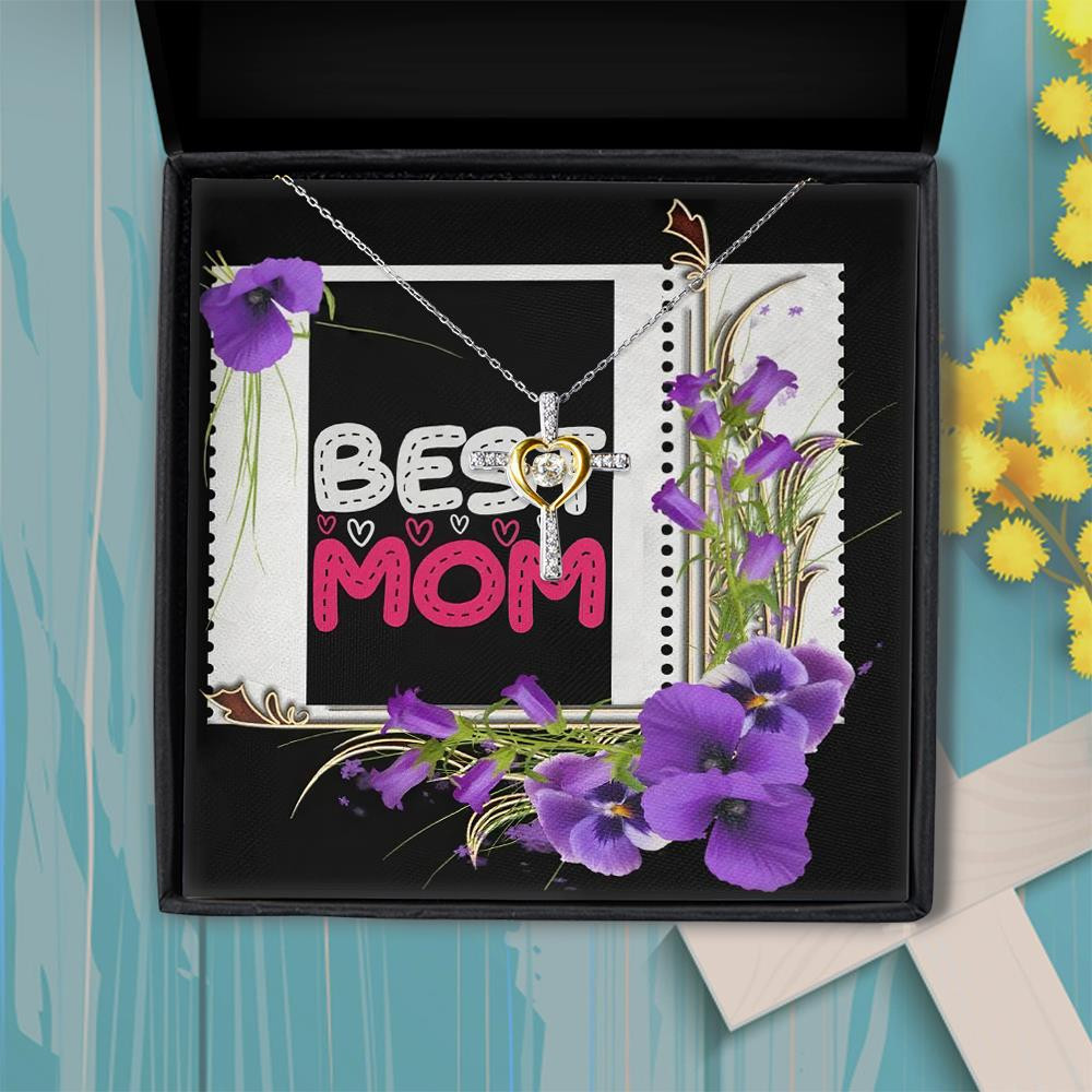 Best Mom Purple Flower Cutest Gift For Mom Cross Dancing Necklace