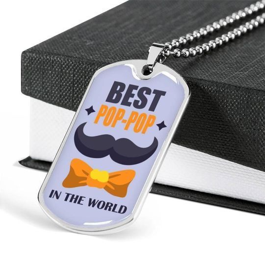 Best Pop Pop Dog Tag Necklace Gift For Daddy
