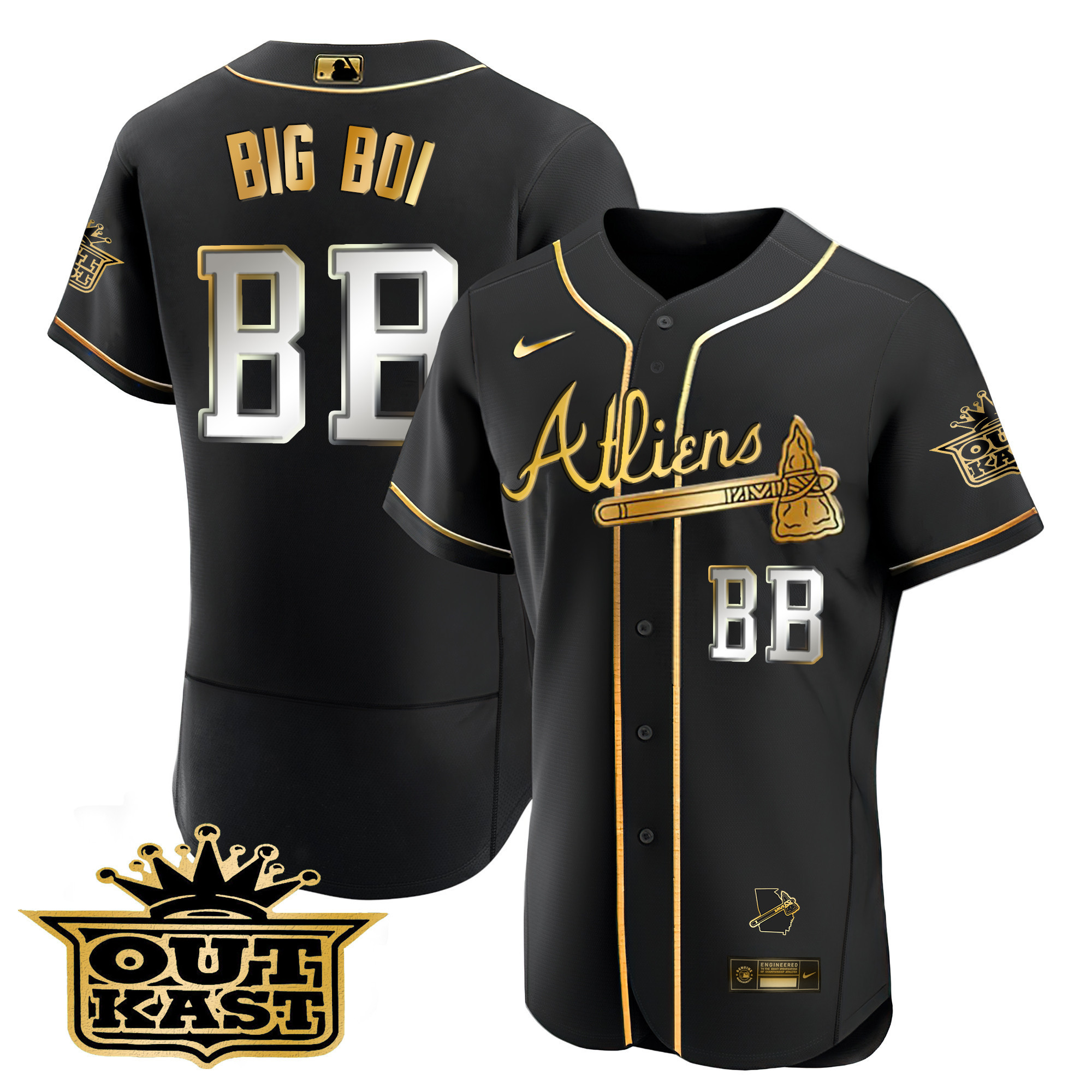 Big Boi Men's Atlanta Braves Atliens Flex Base V2 Black Limited Jersey - All Stitched