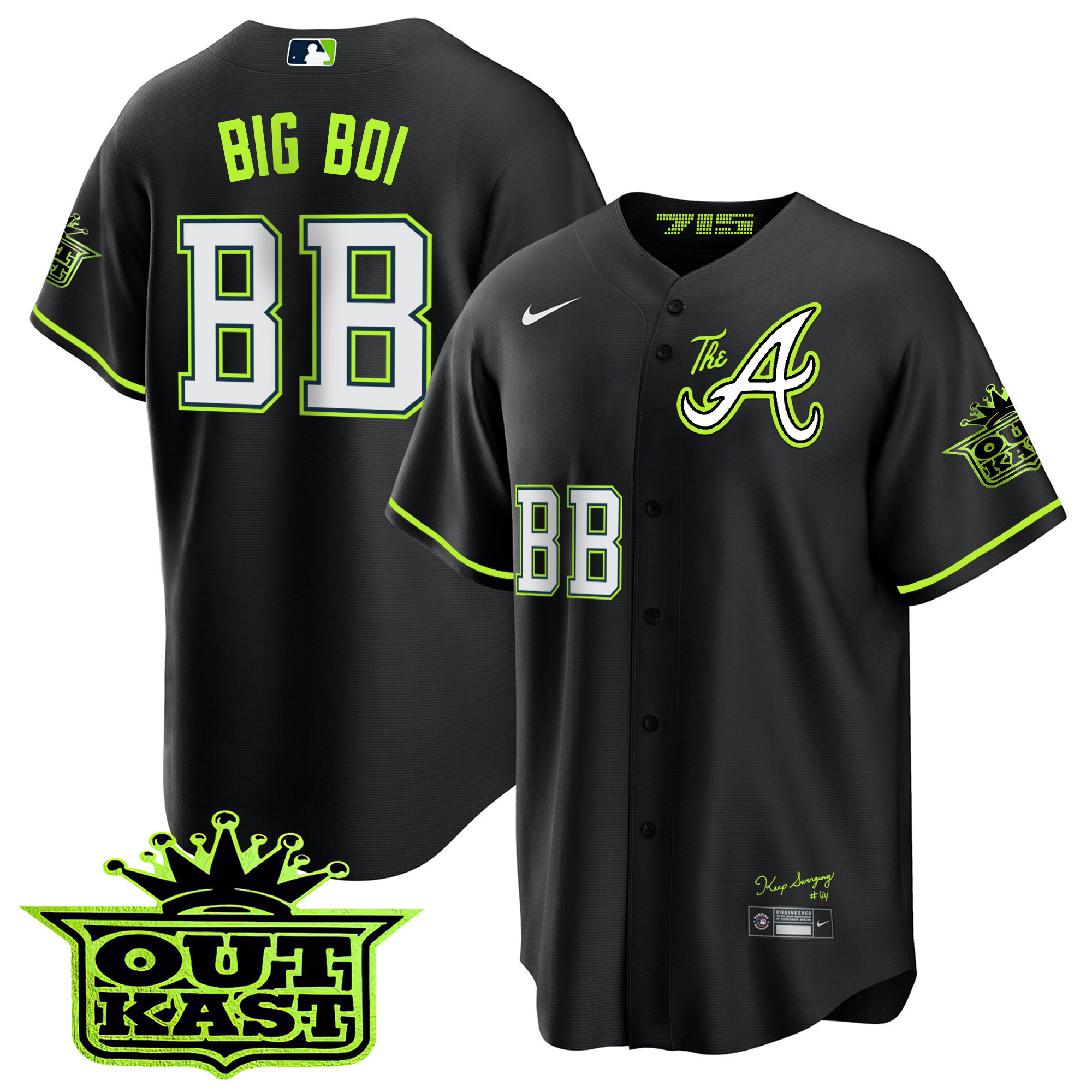 Big Boi Men's Atlanta Braves Atliens The A Cool Base Black Jersey - All Stitched