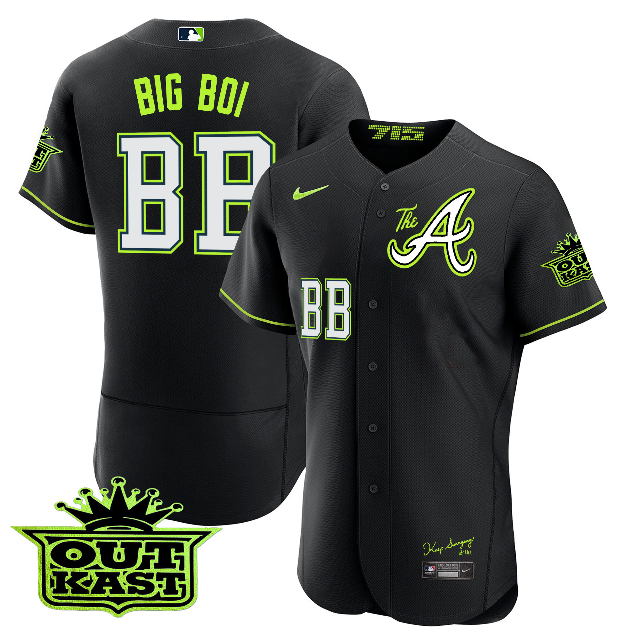 Big Boi Men's Atlanta Braves Atliens The A Flex Base Black Jersey - All Stitched