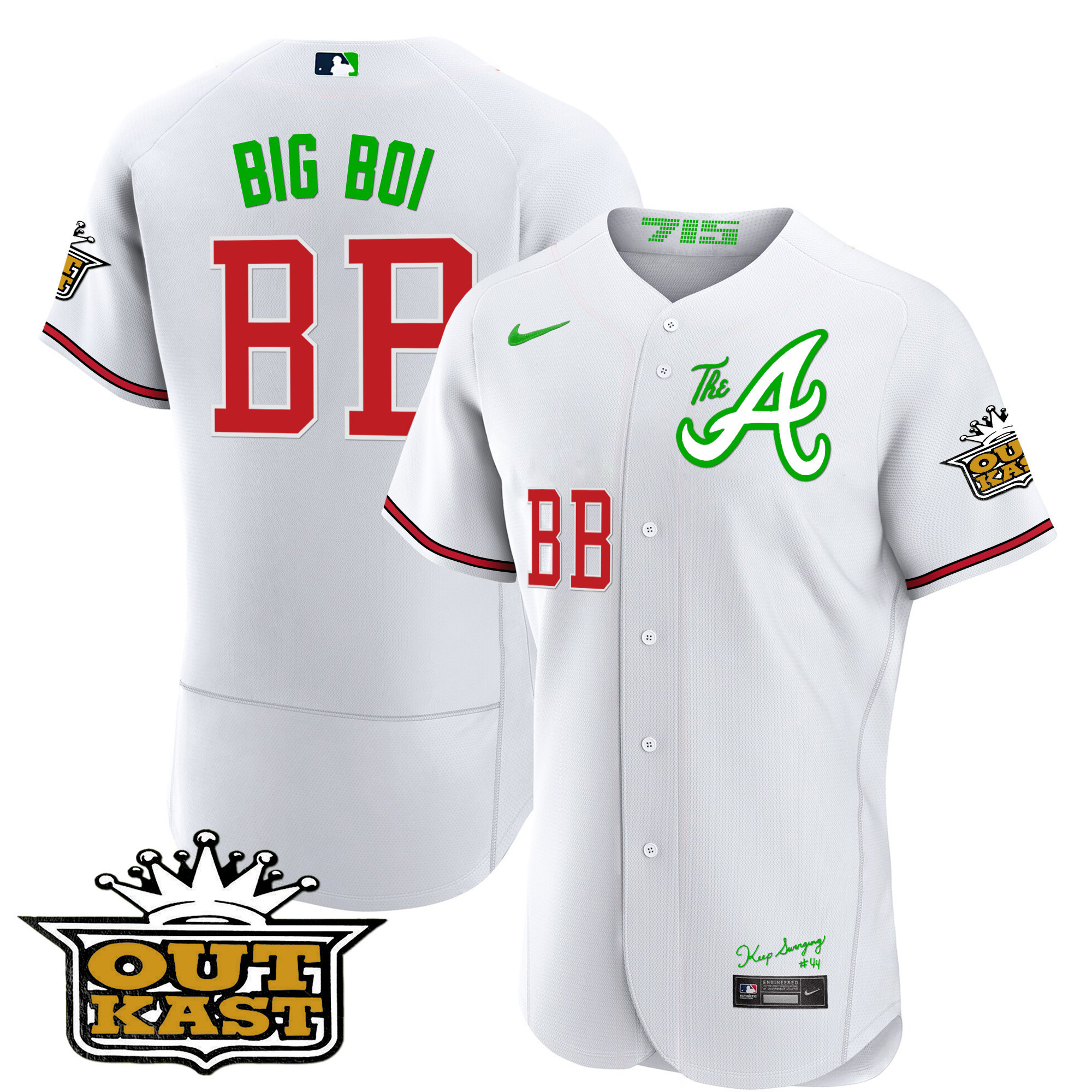 Big Boi Men's Atlanta Braves Atliens The A Flex Base White Jersey - All Stitched