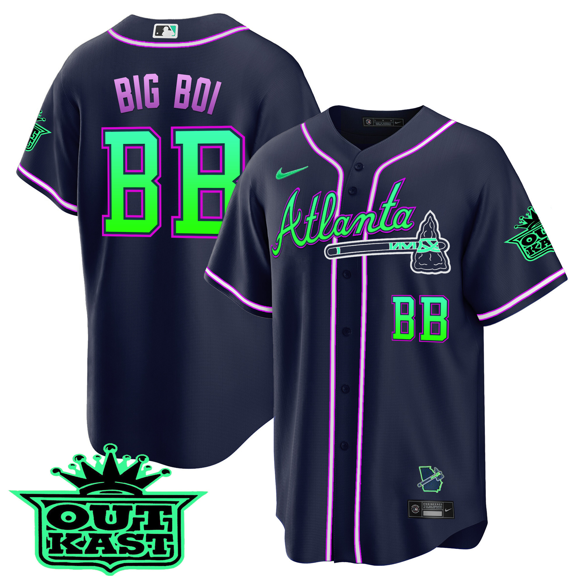 Big Boi Men's Atlanta Braves Outkast Cool Base V3 - Galaxy Version Jersey - All Stitched