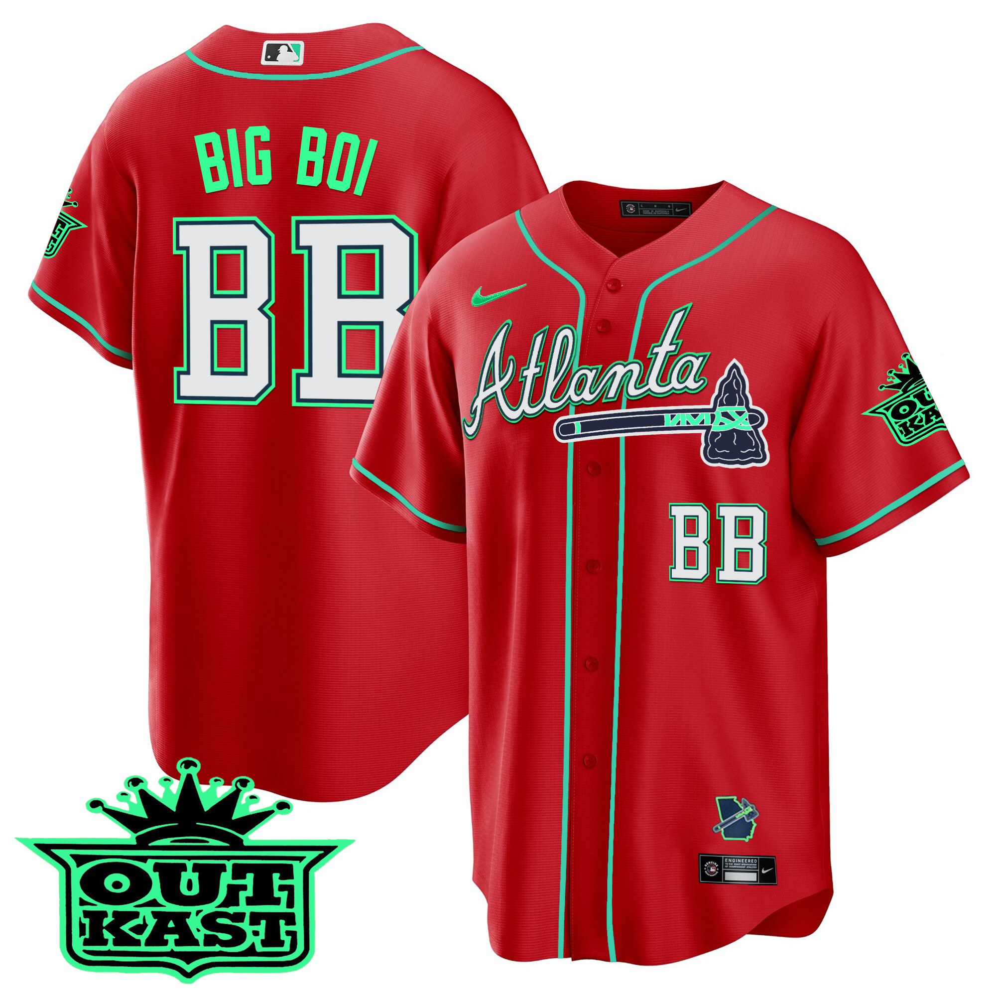 Big Boi Men's Atlanta Braves Outkast Cool Base V3 - Galaxy Version Red Jersey - All Stitched