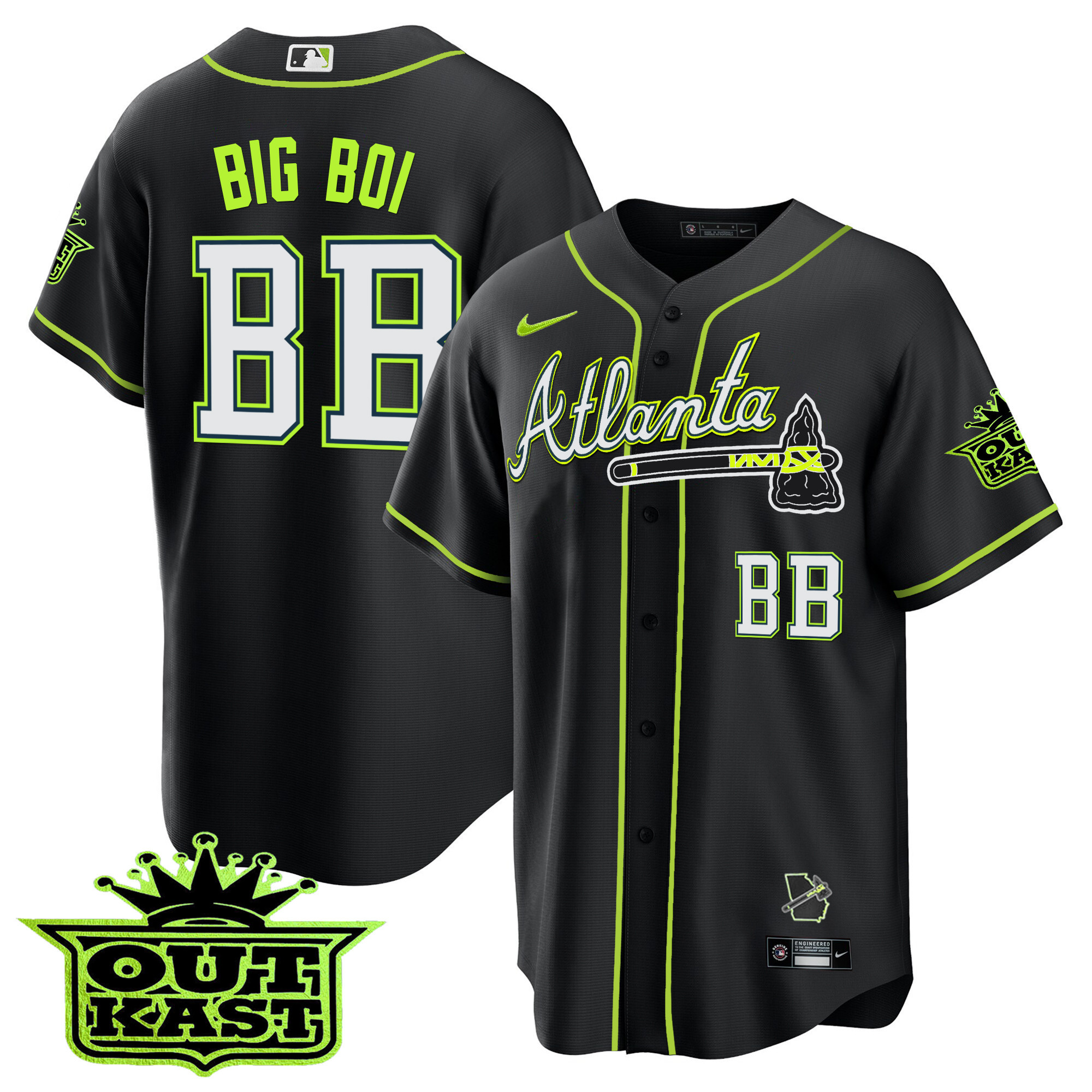 Big Boi Men's Atlanta Braves Outkast Cool Base V3 Black Jersey - All Stitched