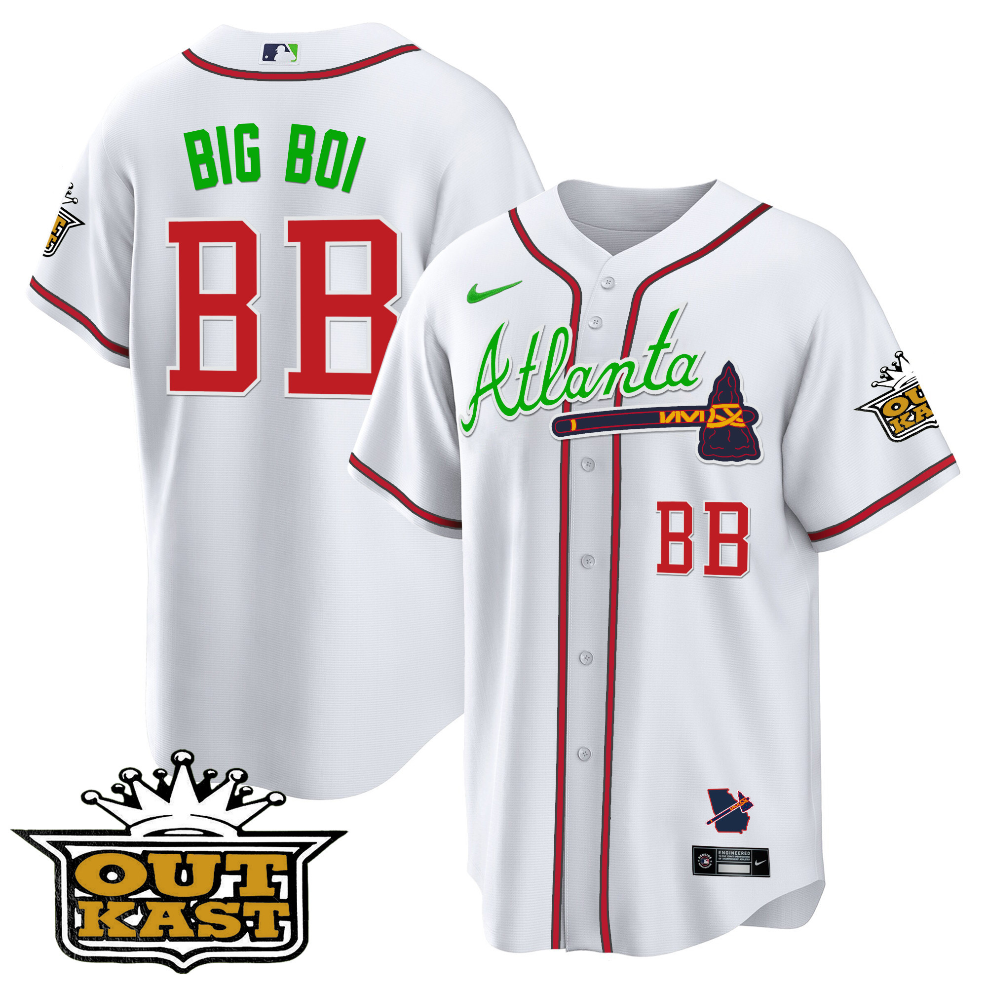 Big Boi Men's Atlanta Braves Outkast Cool Base V3 White Jersey - All Stitched