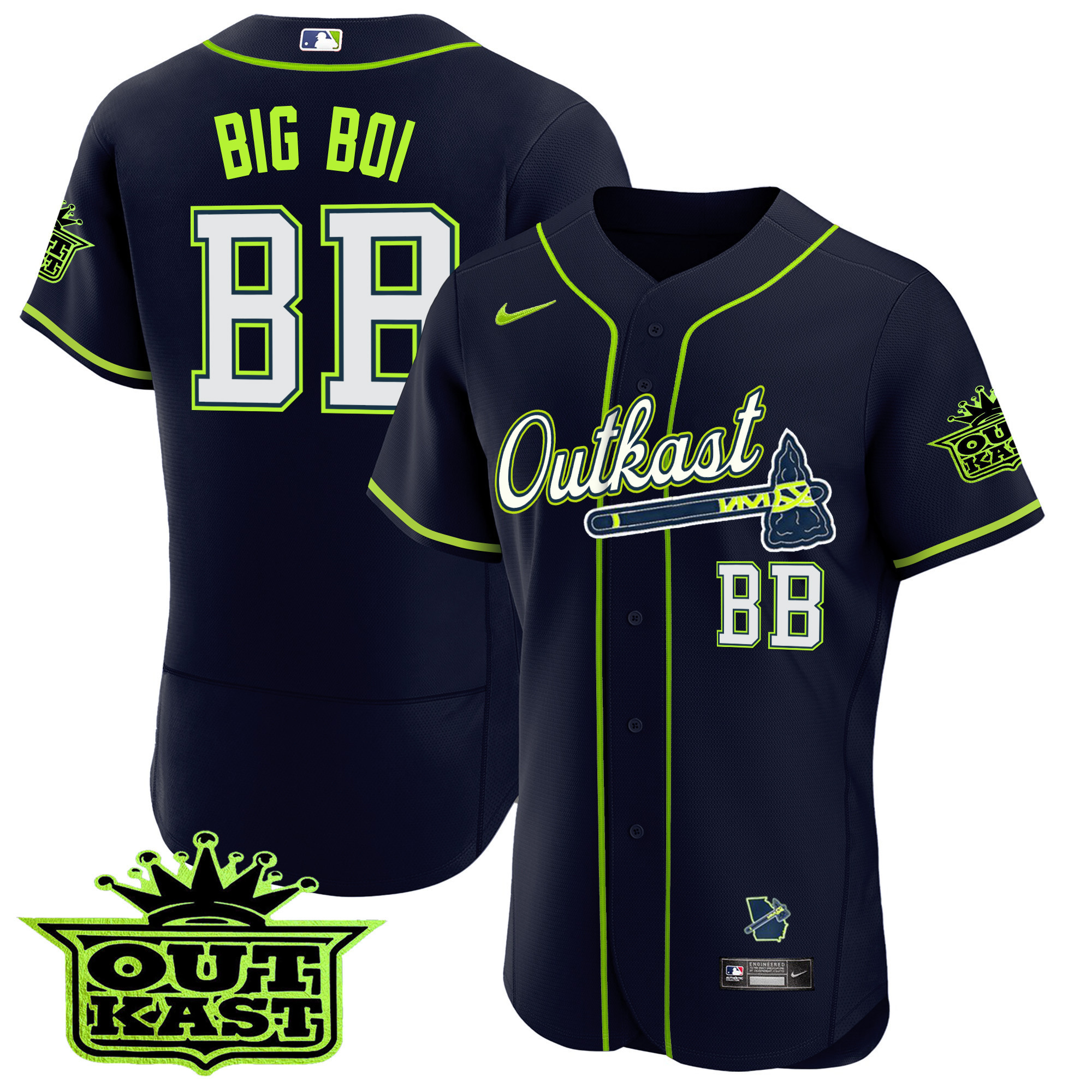 Big Boi Men's Atlanta Braves Outkast Flex Base Atliens Jersey - All Stitched