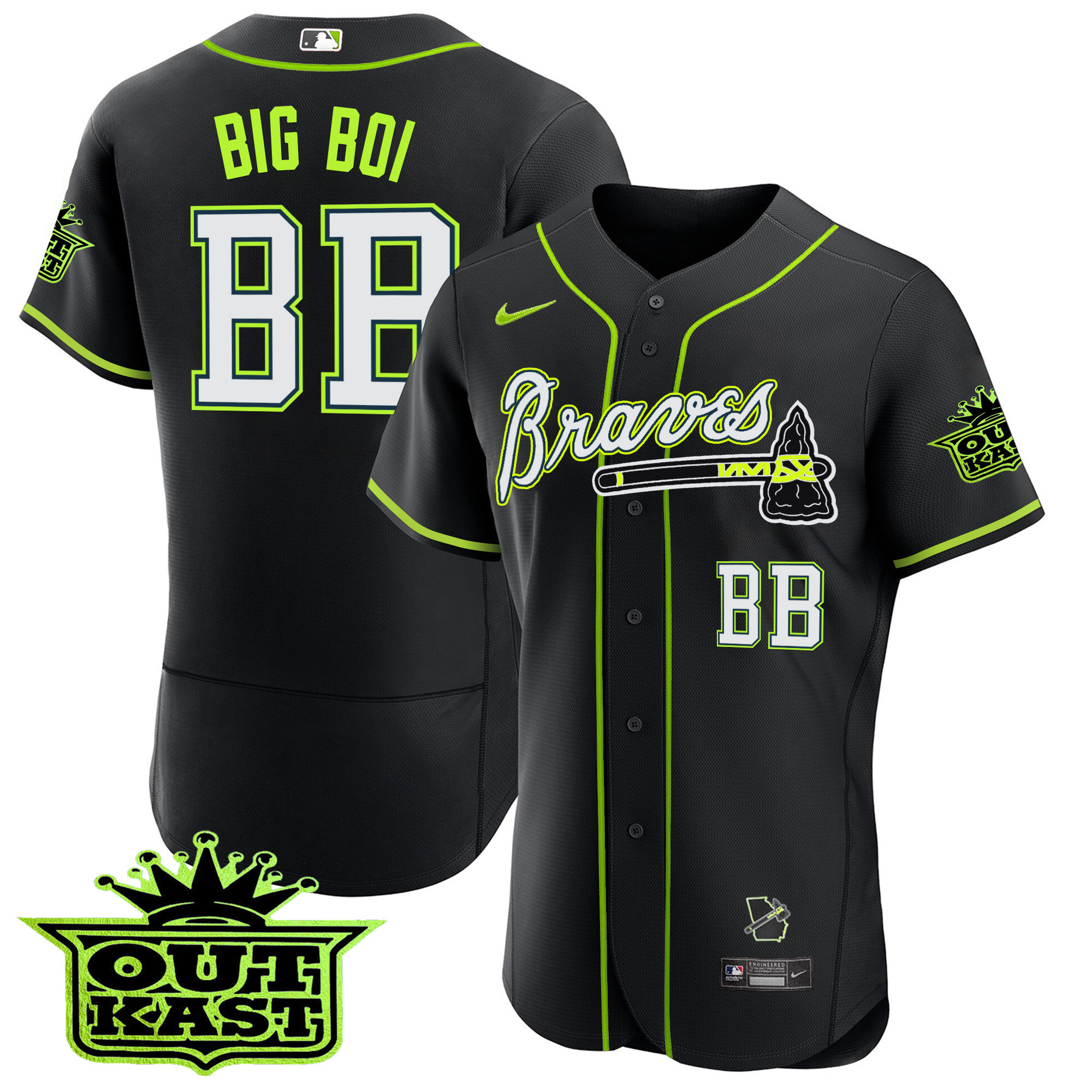 Big Boi Men's Atlanta Braves Outkast Flex Base V2 Black Jersey - All Stitched