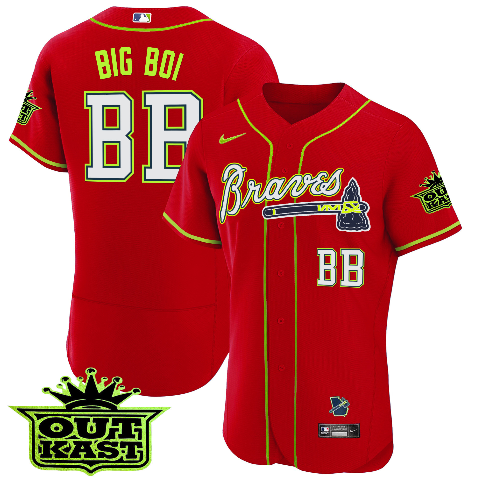 Big Boi Men's Atlanta Braves Outkast Flex Base V2 Red Jersey - All Stitched
