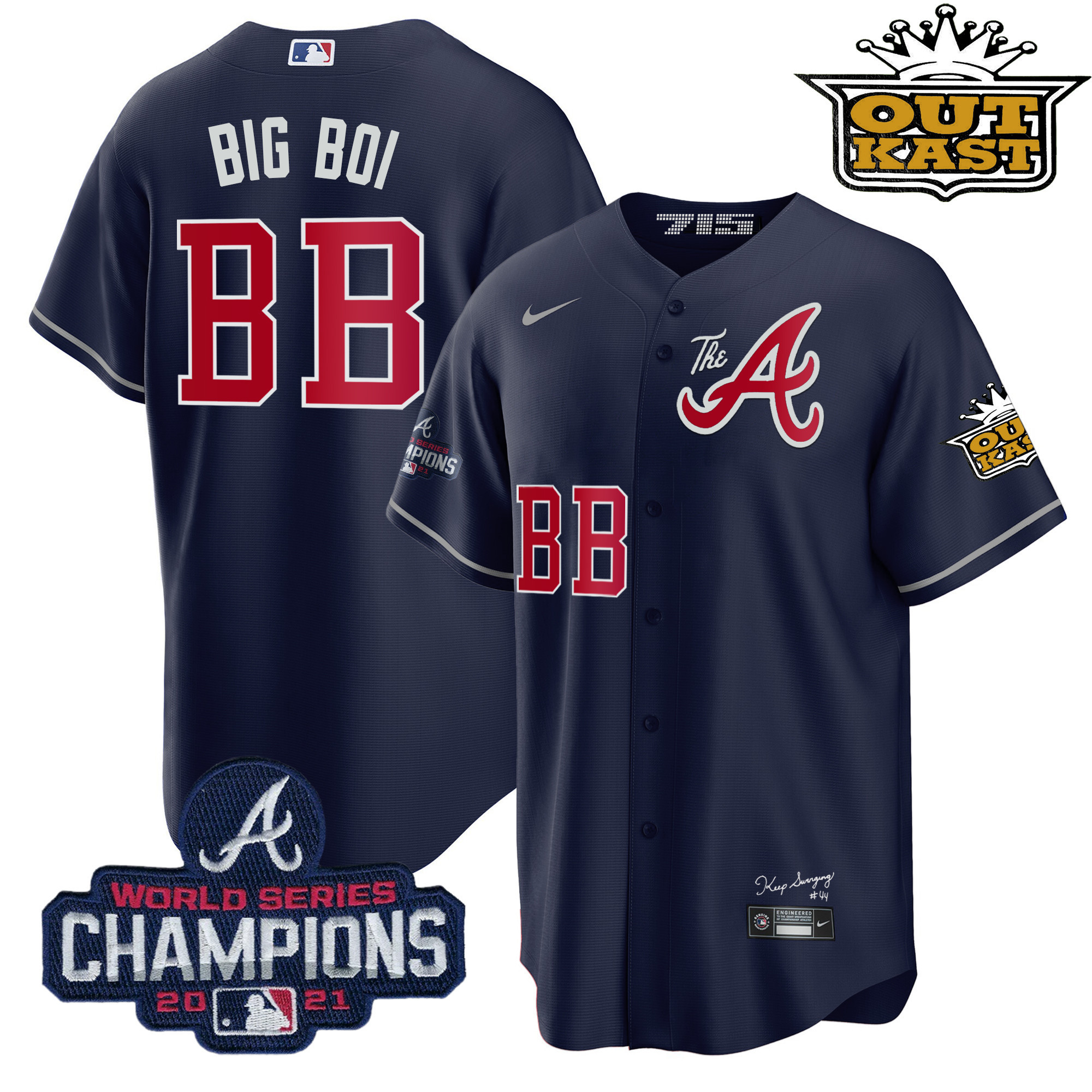 Big Boi Men's Atlanta Braves Outkast Gold The A Cool Base Navy Jersey - All Stitched
