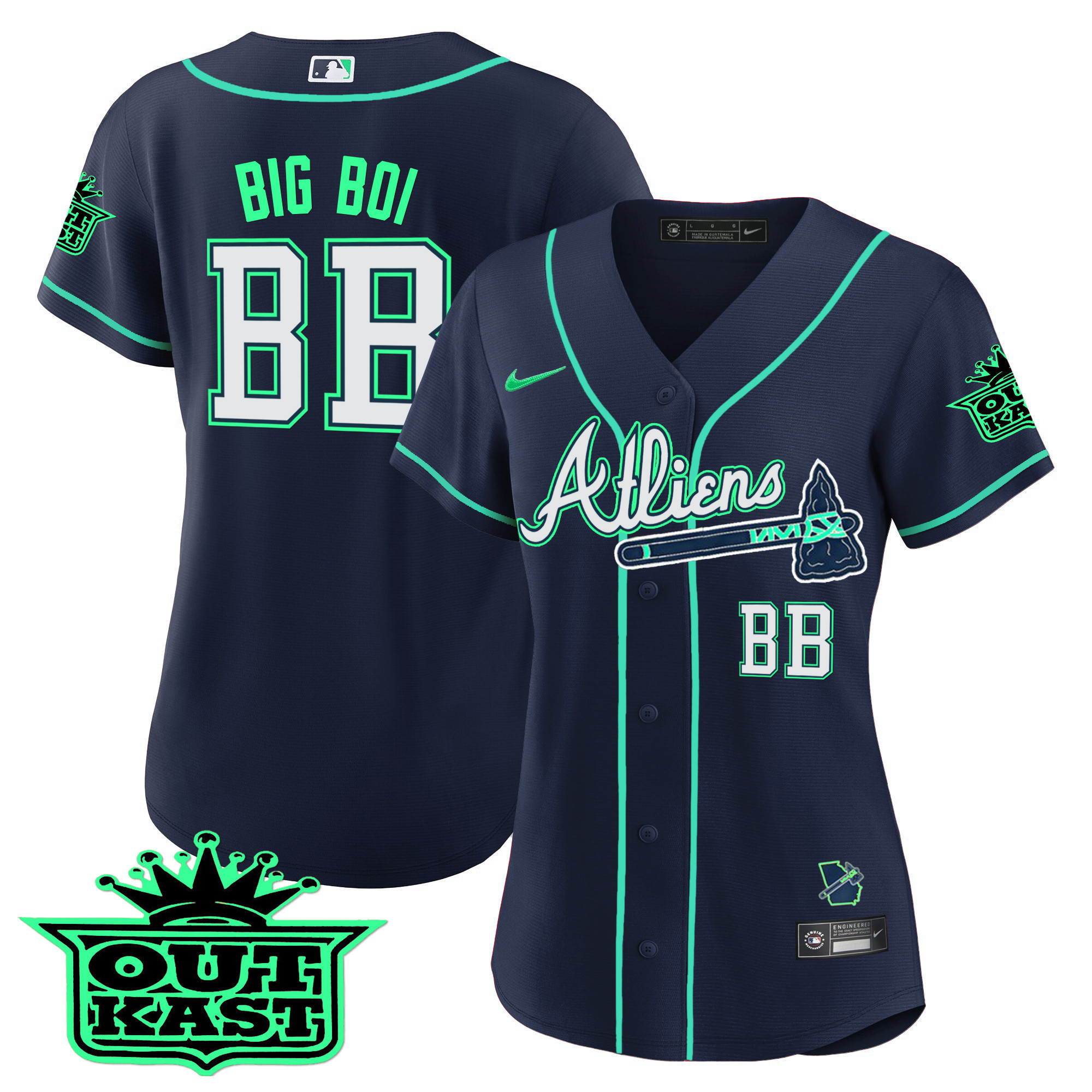 Big Boi Women's Atlanta Braves Atliens Baseball - Galaxy Version Jersey - All Stitched