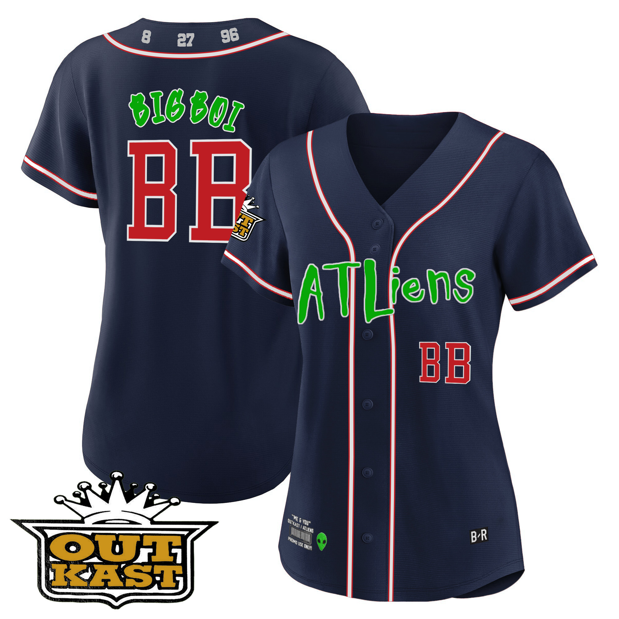 Big Boi Women's Atlanta Braves Atliens Navy Jersey - All Stitched