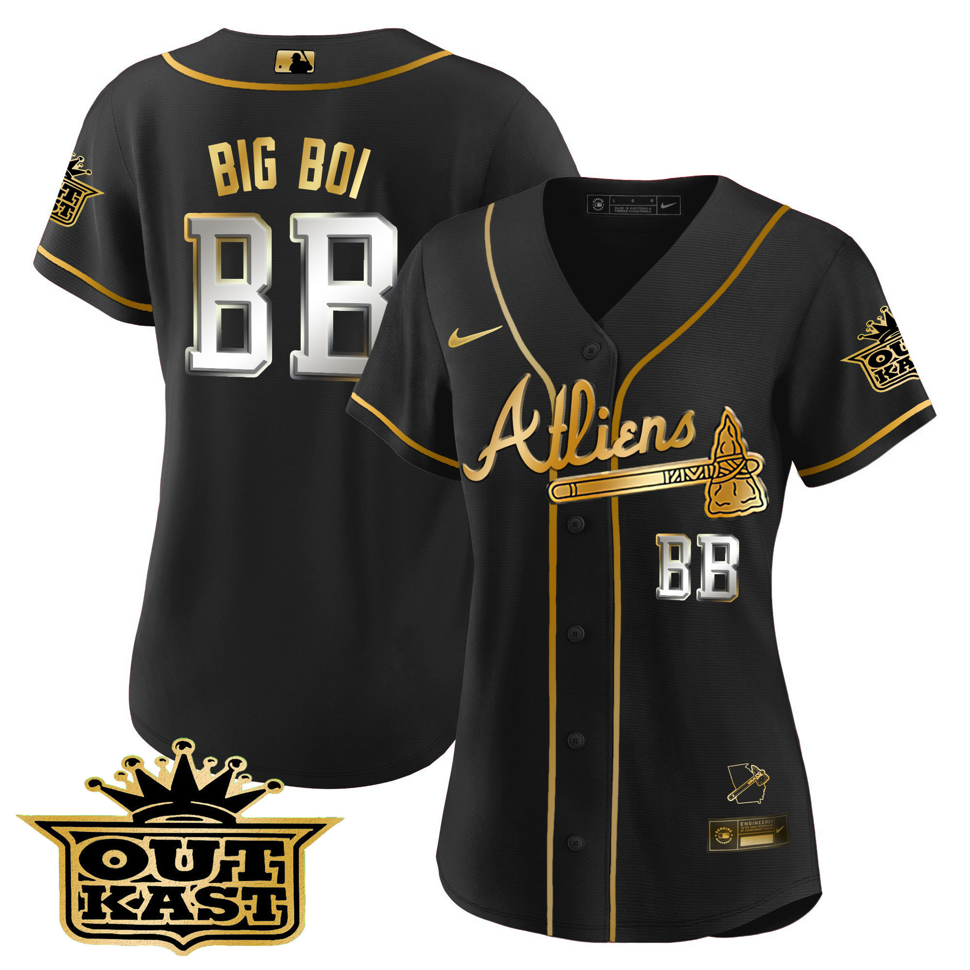 Big Boi Women's Atlanta Braves Atliens V2 Black Limited Jersey - All Stitched