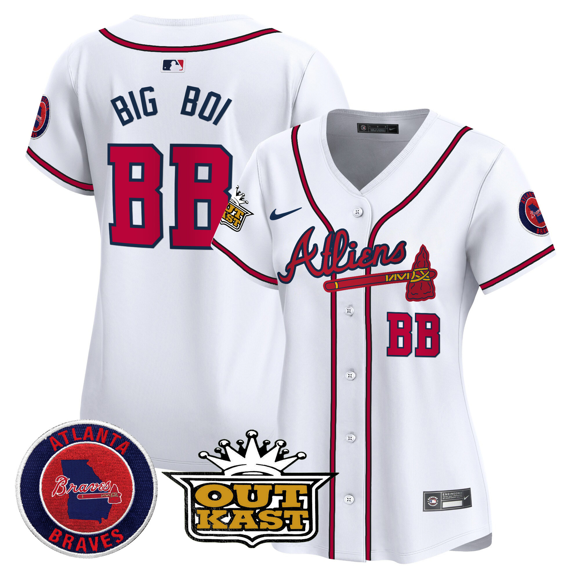 Big Boi Women's Atlanta Braves Atliens Vapor Premier Limited White Jersey - All Stitched