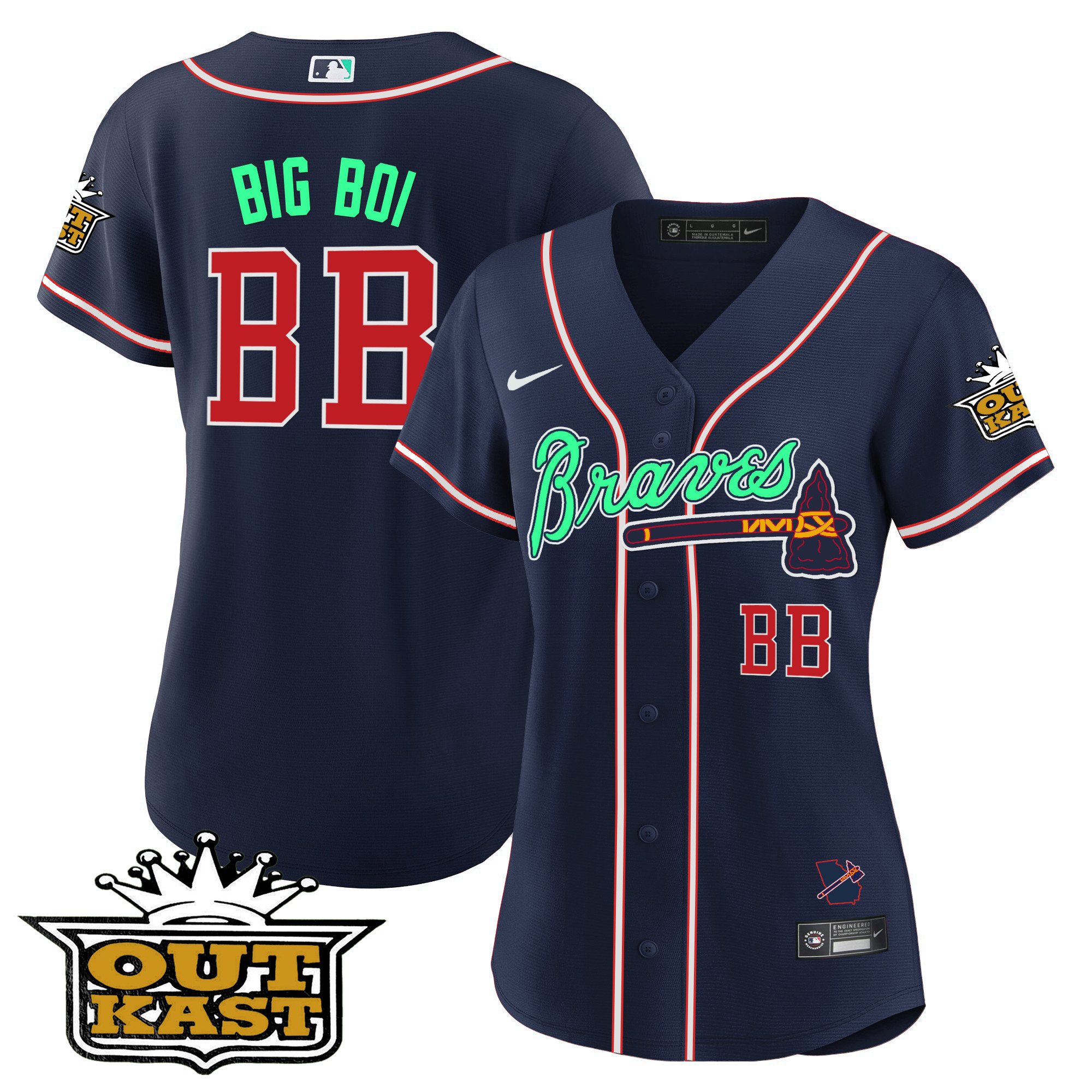 Big Boi Women's Atlanta Braves Outkast Baseball - Galaxy Version Navy Jersey - All Stitched