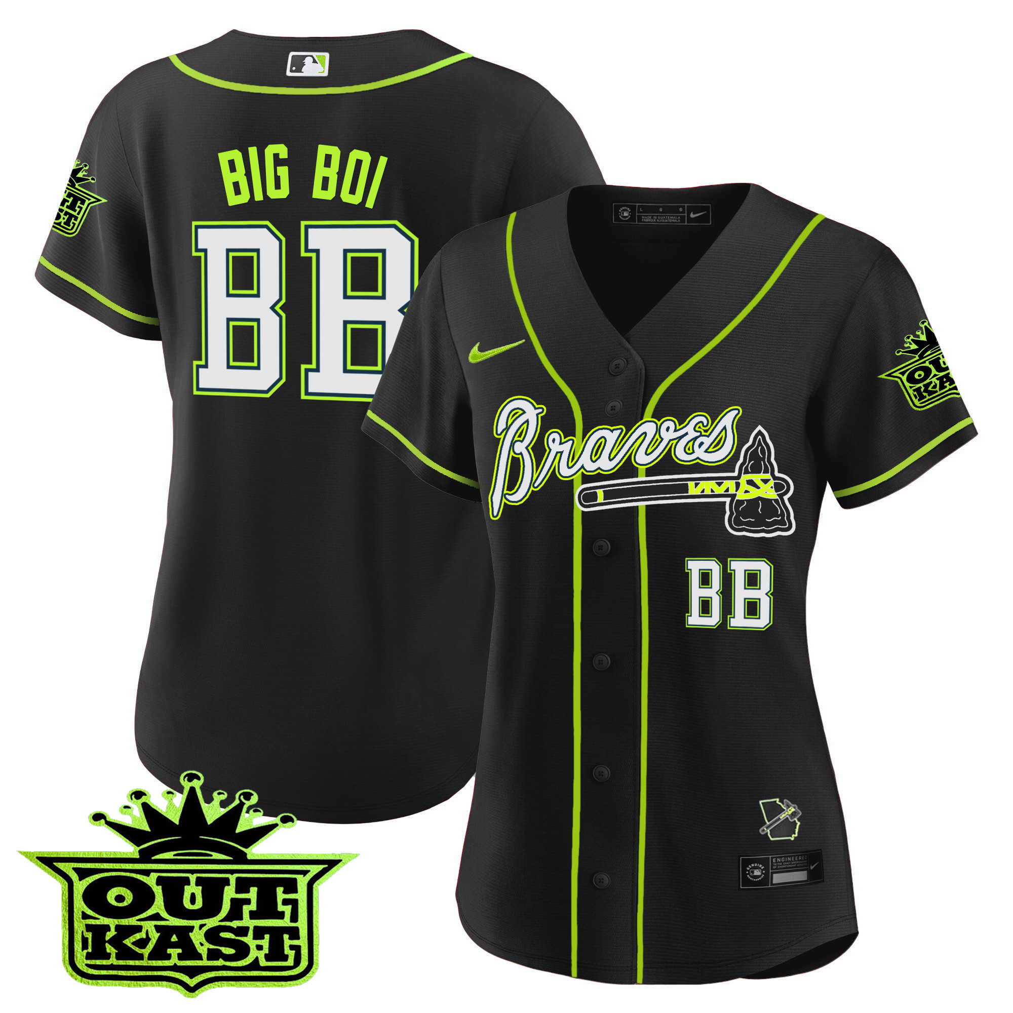 Big Boi Women's Atlanta Braves Outkast Baseball V2 Black Jersey - All Stitched