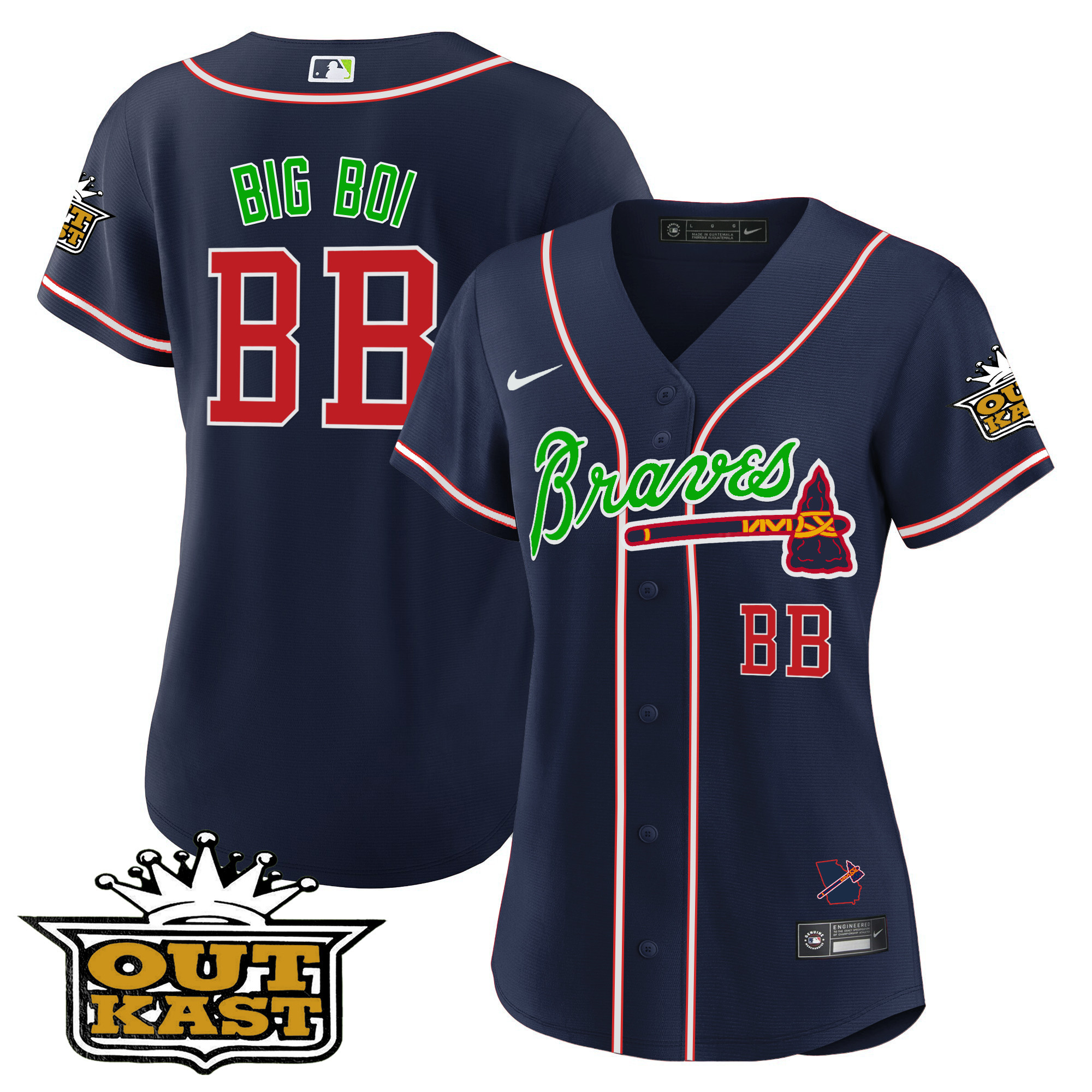 Big Boi Women's Atlanta Braves Outkast Baseball V2 Navy Jersey - All Stitched
