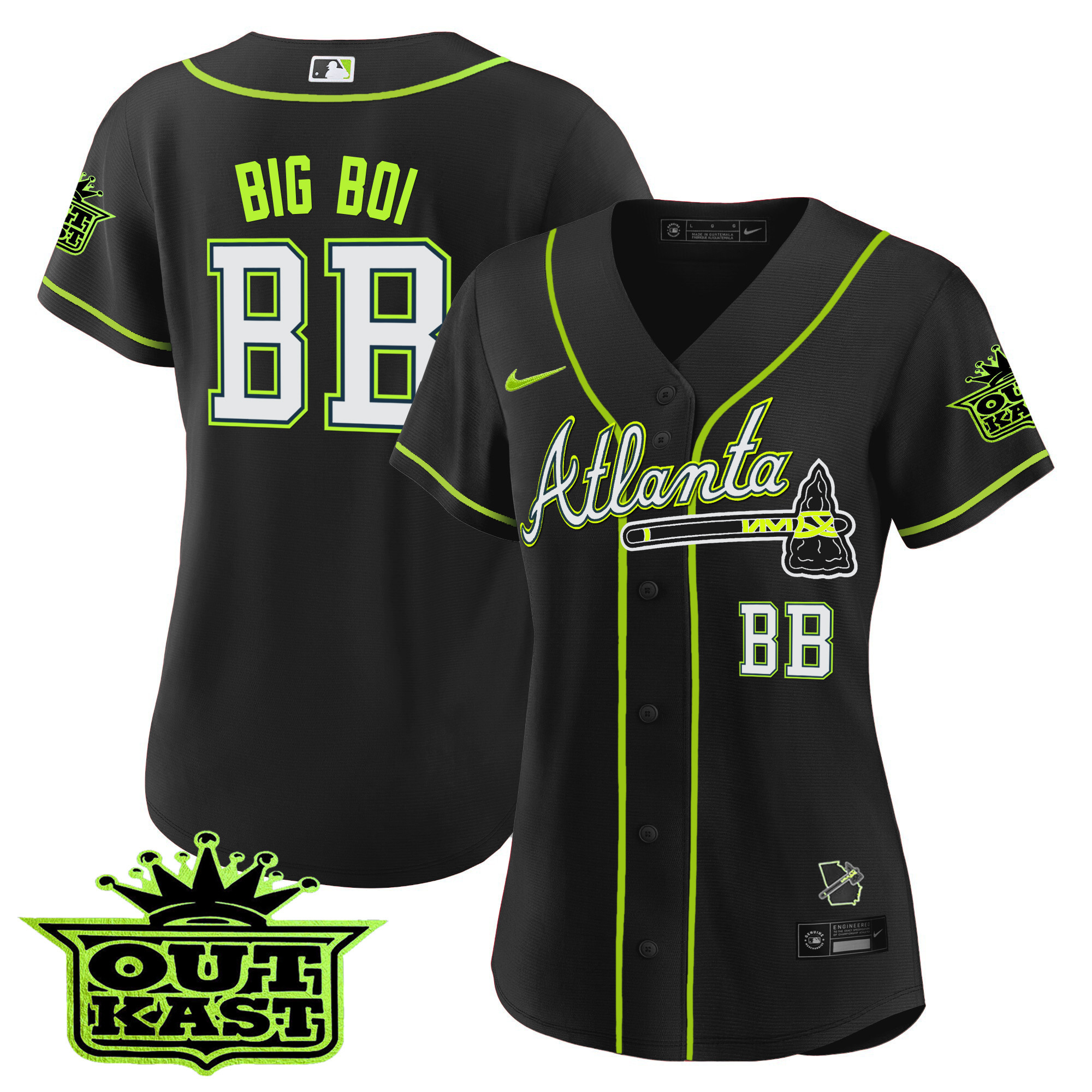 Big Boi Women's Atlanta Braves Outkast Baseball V3 Black Jersey - All Stitched
