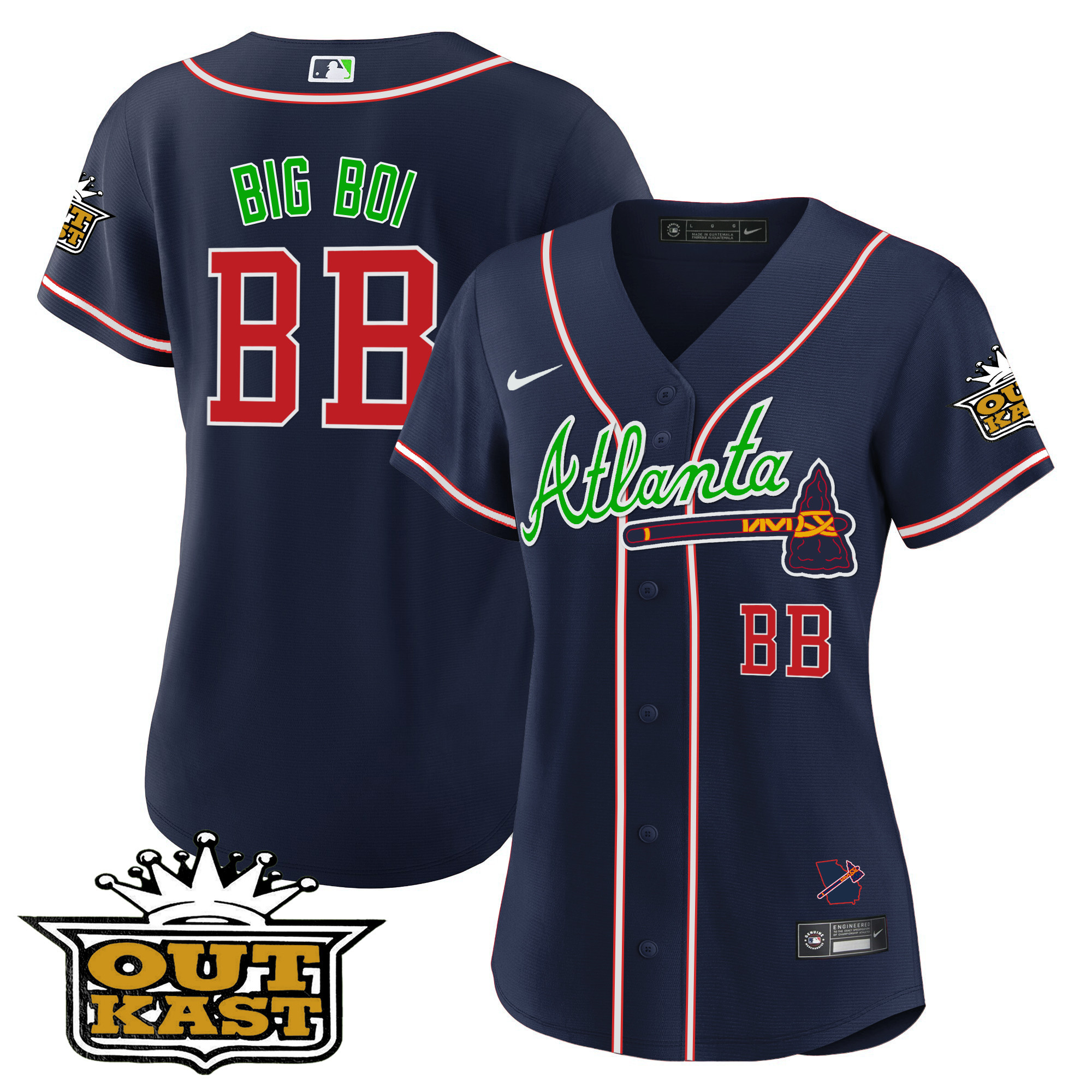 Big Boi Women's Atlanta Braves Outkast Baseball V3 Navy Jersey - All Stitched
