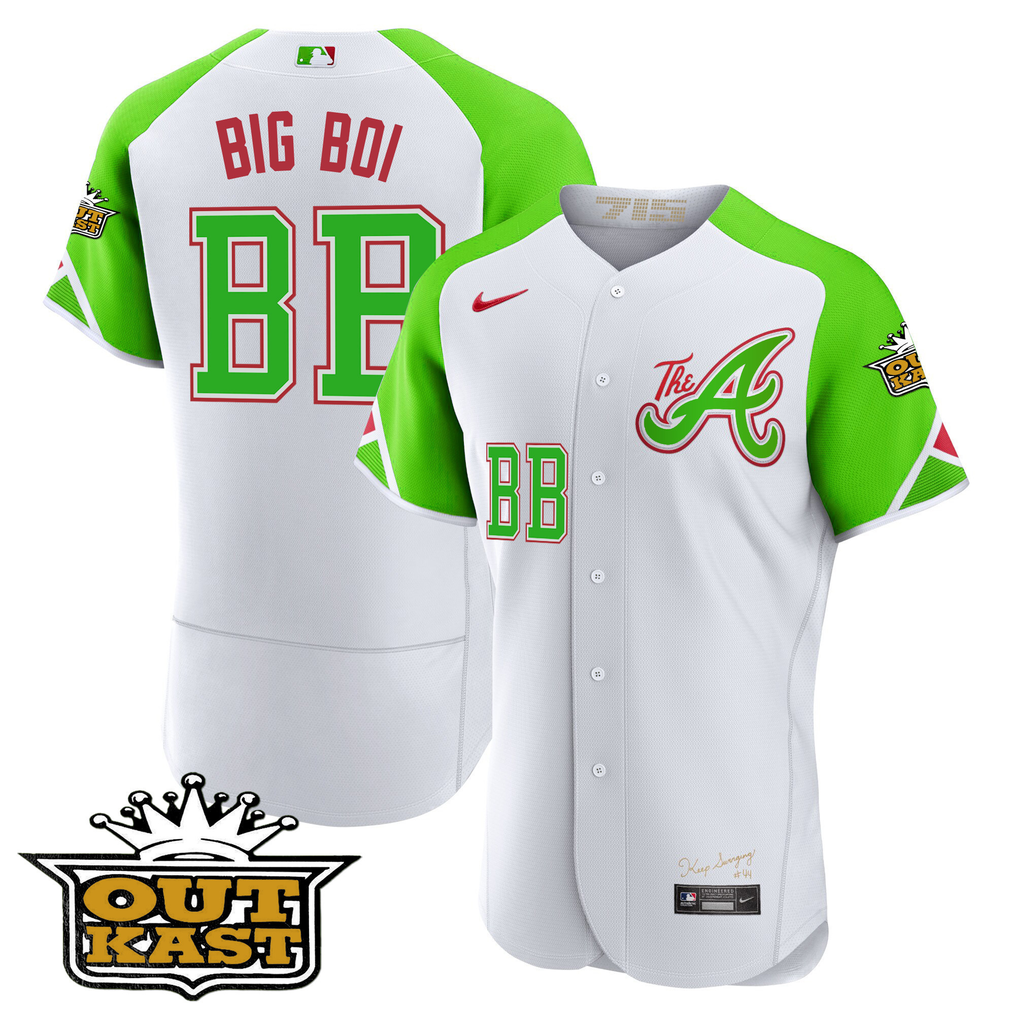 Big Boi Youth's Atlanta Braves Atliens City Connect Flex Base Bright Green Jersey - All Stitched