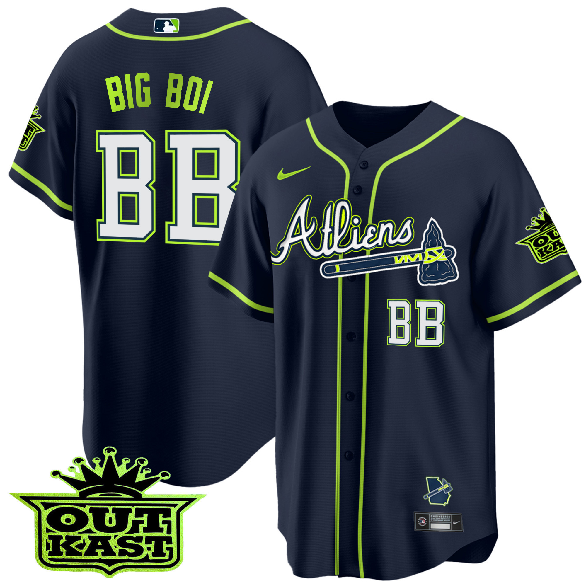 Big Boi Youth's Atlanta Braves Atliens Cool Base Jersey - All Stitched