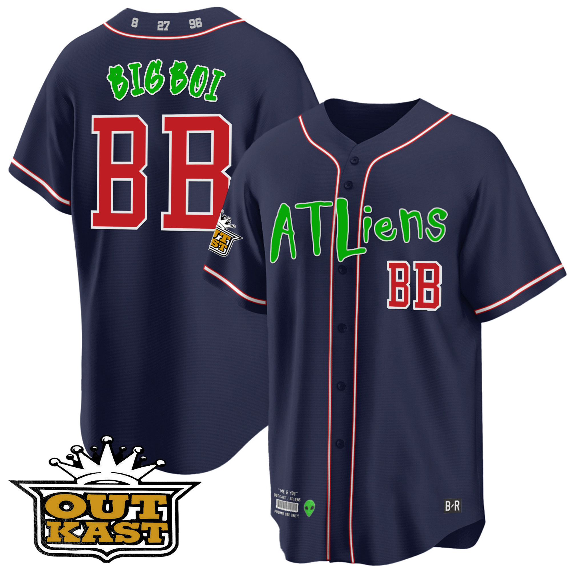 Big Boi Youth's Atlanta Braves Atliens Cool Base Navy Jersey - All Stitched