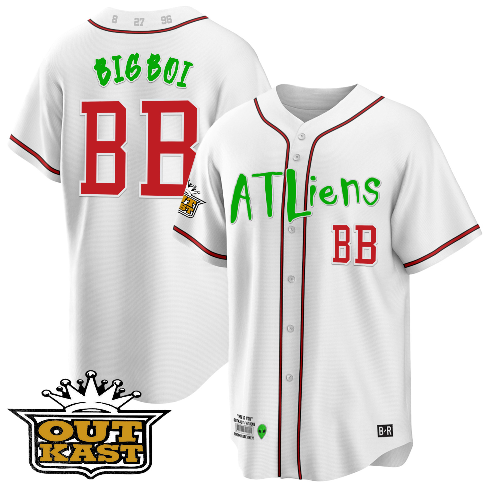 Big Boi Youth's Atlanta Braves Atliens Cool Base White Jersey - All Stitched